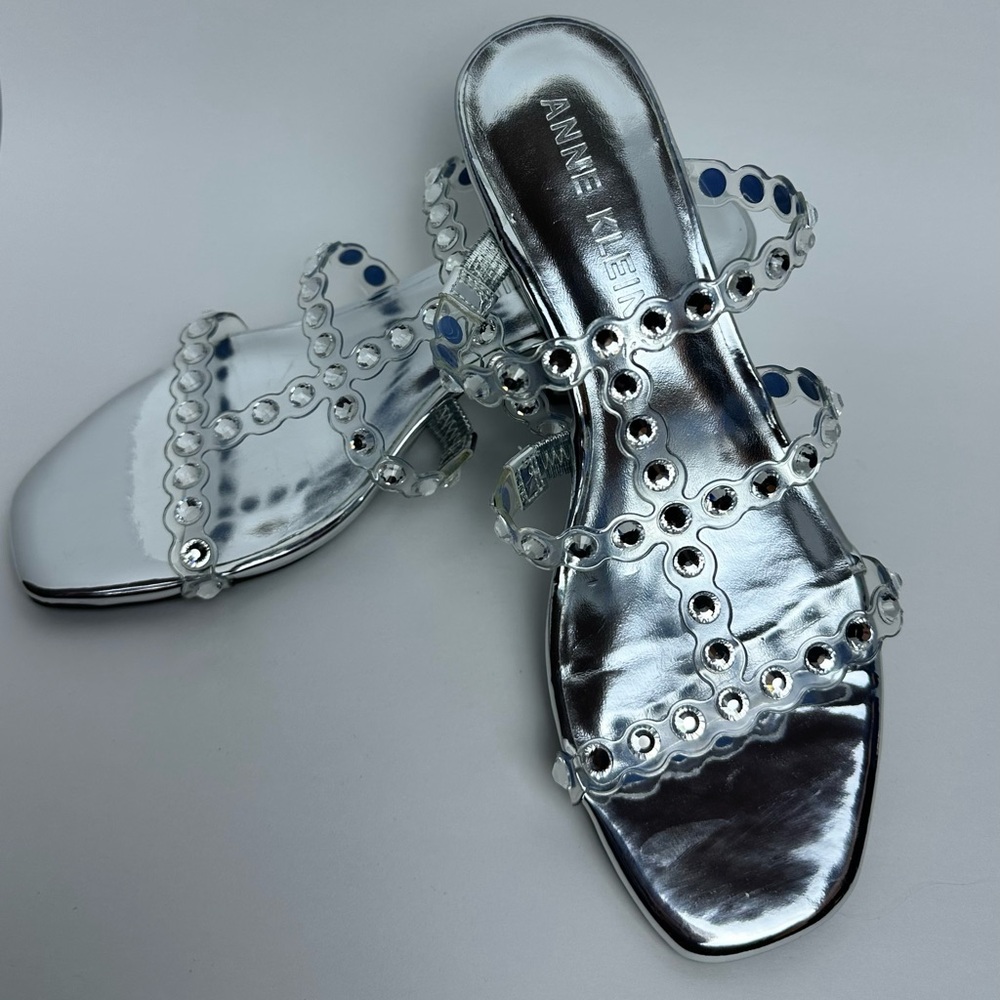 Anne Klein Silver Rhinestone Women's Block Heel Sandals